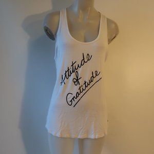 NWT Womens Words Count Attitude of Gratitude White Black Tank Top L *